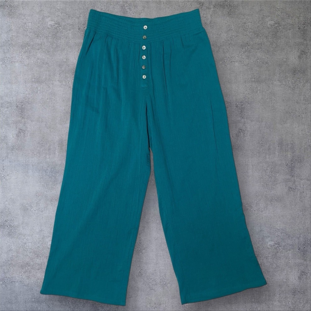 Sundance Beach Dreamer Cotton Gauze  Wide Leg Pants Womens L Elastic Waist Boho - Picture 3 of 11